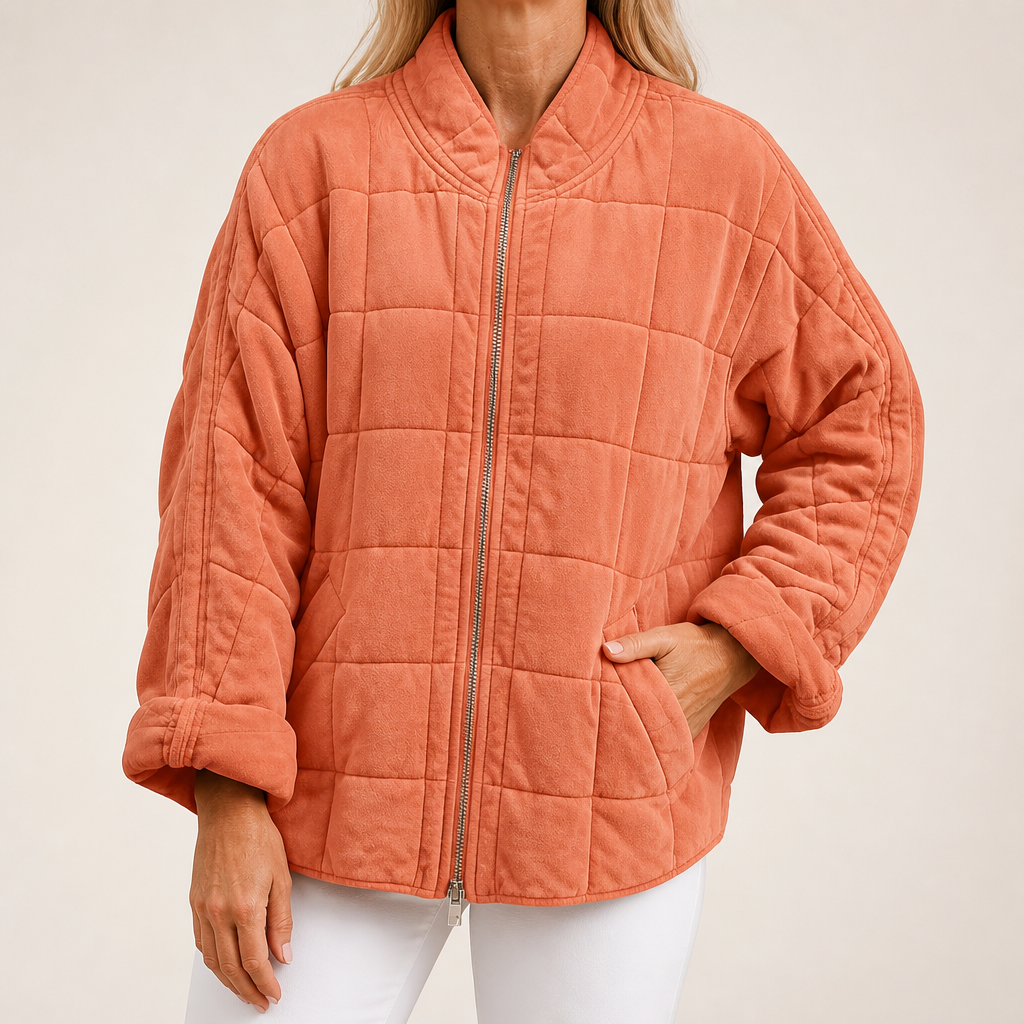 Ainsley | Womens Stand Collar Padded Winter Puffer Jacket, Orange
