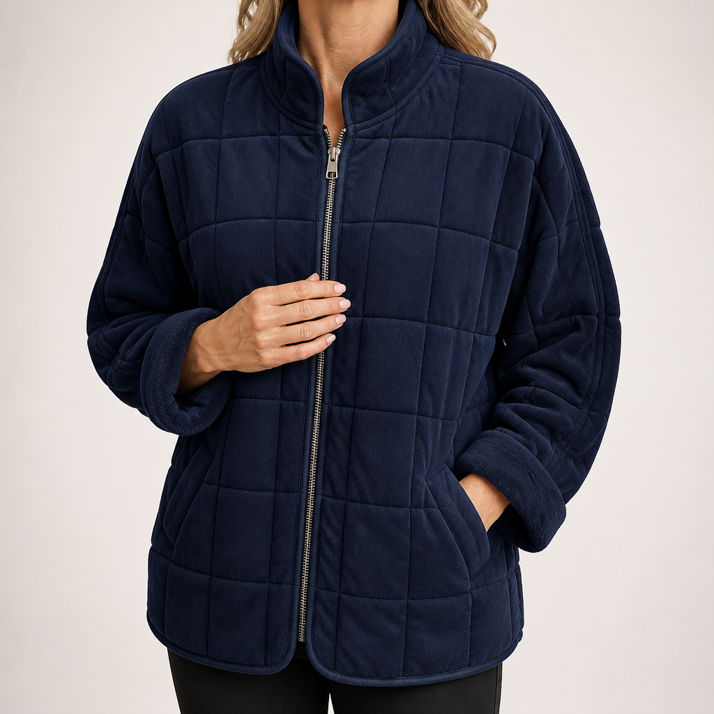 Ainsley | Womens Stand Collar Padded Winter Puffer Jacket, Navy