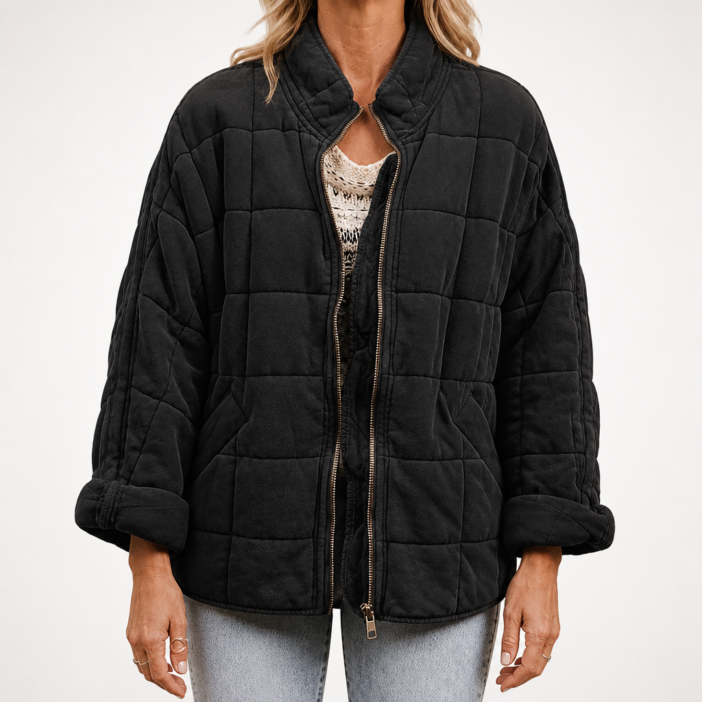 Ainsley | Womens Stand Collar Padded Winter Puffer Jacket, Black