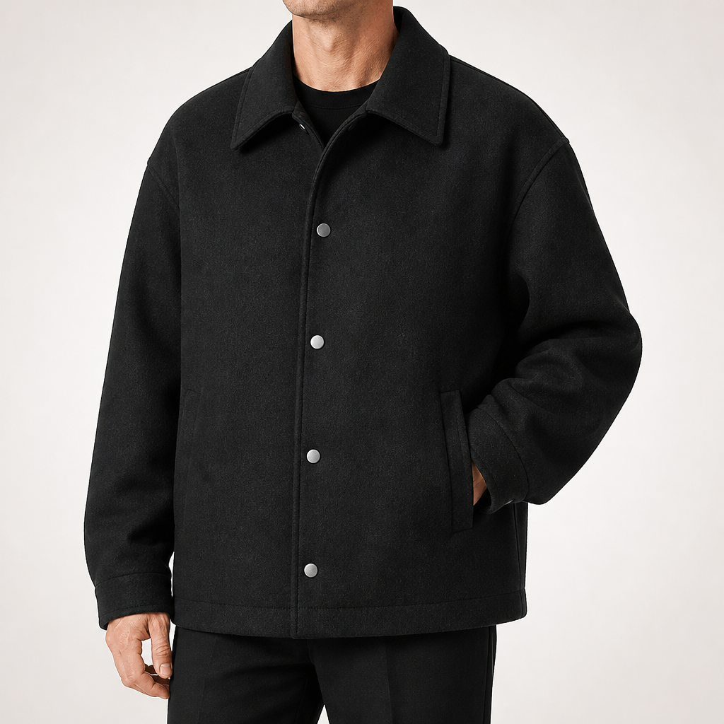 Alan | Mens Wool Winter Jacket Casual Loose Fall Coat Outerwear, Black