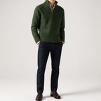 Alaric | Mens Wool Knitted Jumper Zip Collar Knit Sweater, Green