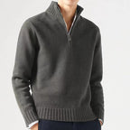 Alaric | Mens Zip Collar Wool Knitted Jumper - Grey