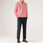 Alaric | Mens Wool Knitted Jumper Zip Collar Knit Sweater, Pink