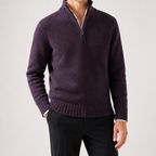 Alaric | Mens Wool Knitted Jumper Zip Collar Knit Sweater, Purple
