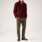Alaric | Mens Wool Knitted Jumper Zip Collar Knit Sweater, Red