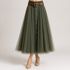 Alaric | Womens Pleated Skirt High Waisted Mesh Midi Skirt, Design 2