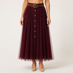 Alaric | Womens Pleated Skirt High Waisted Mesh Midi Skirt, Design 3