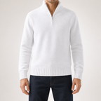 Albert | Mens Wool Knit Zip Collar Pullover Sweater, White