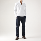 Albert | Mens Wool Knit Zip Collar Pullover Sweater, White