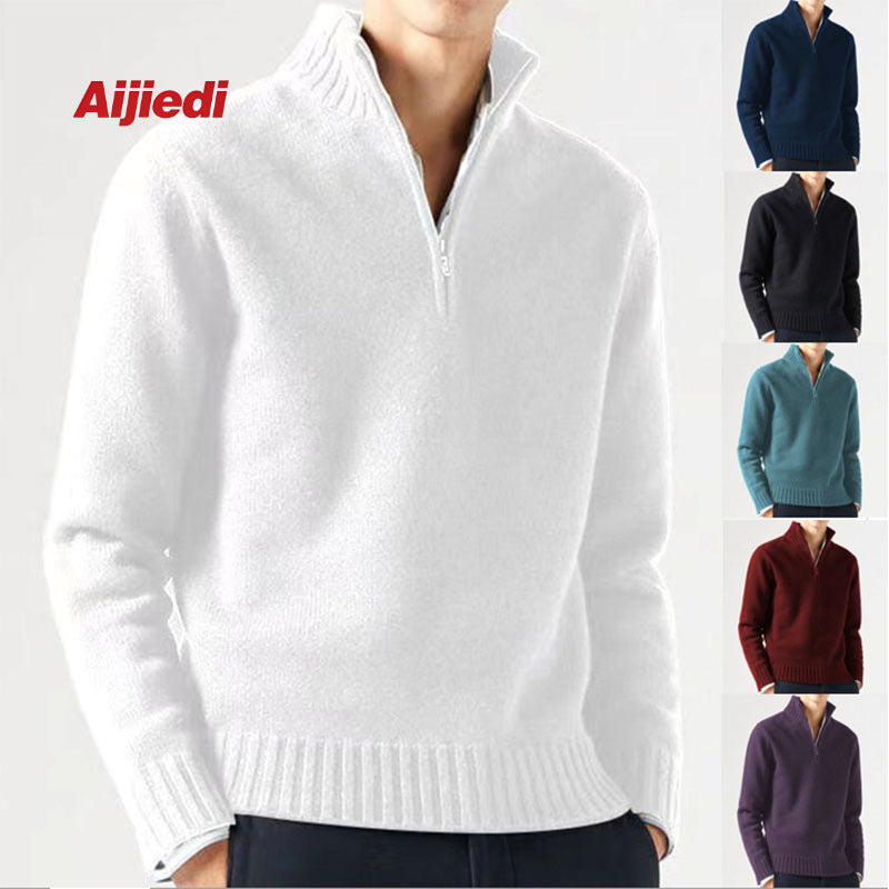 Albert | Mens Wool Knit Zip Collar Pullover Sweater