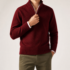 Albert | Mens Wool Knit Zip Collar Pullover Sweater, Red