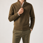 Albert | Mens Wool Knit Zip Collar Pullover Sweater, Dark Brown