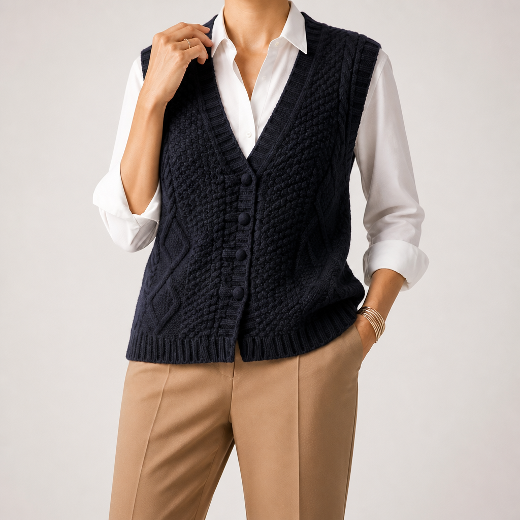 Alberta | Womens Sweater Vest V Neck Button Down Knitted Top, Black