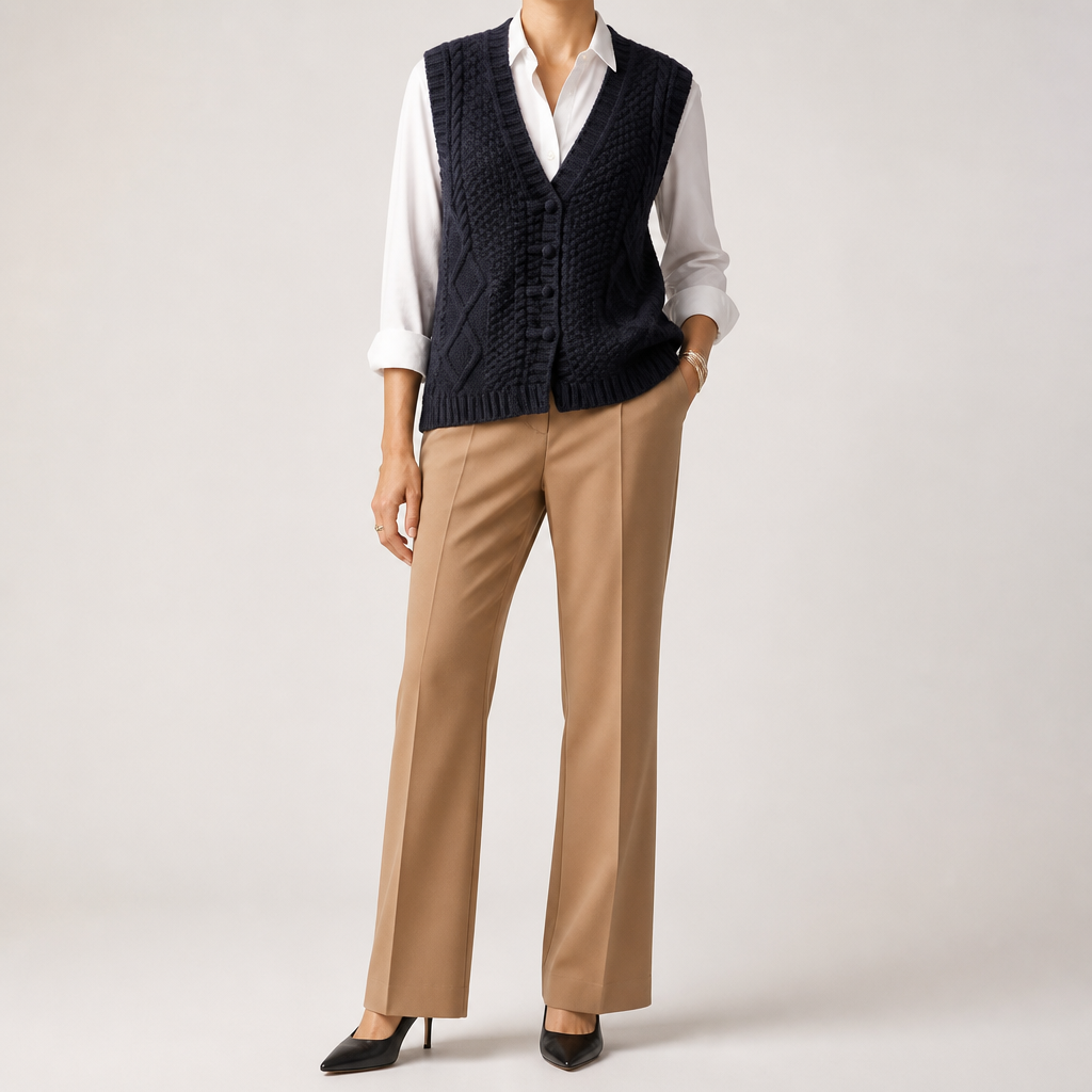 Alberta | Womens Sweater Vest V Neck Button Down Knitted Top, Black