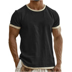 Alec | Mens Cotton Linen T Shirt Short Sleeve Round Neck Tee