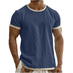 Alec | Mens Cotton Linen T Shirt Short Sleeve Round Neck Tee