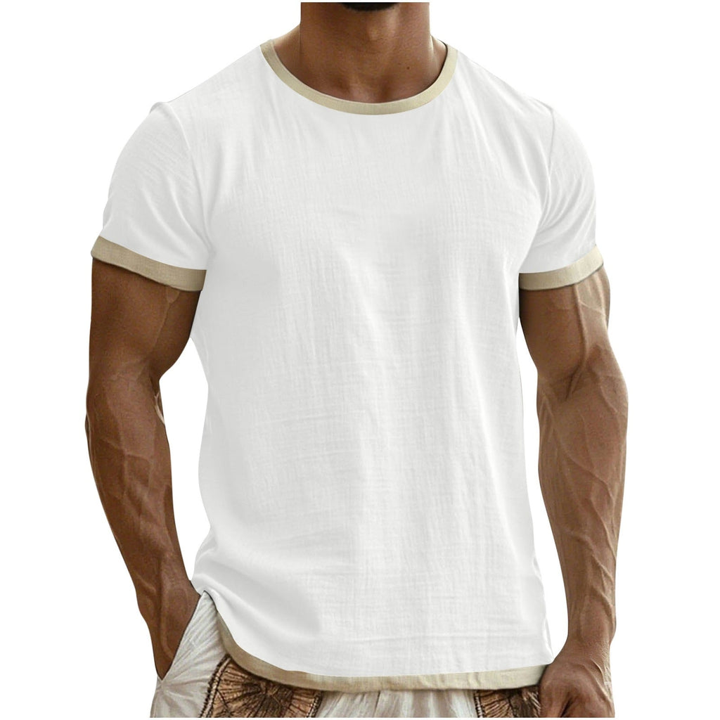Alec | Mens Cotton Linen T Shirt Short Sleeve Round Neck Tee