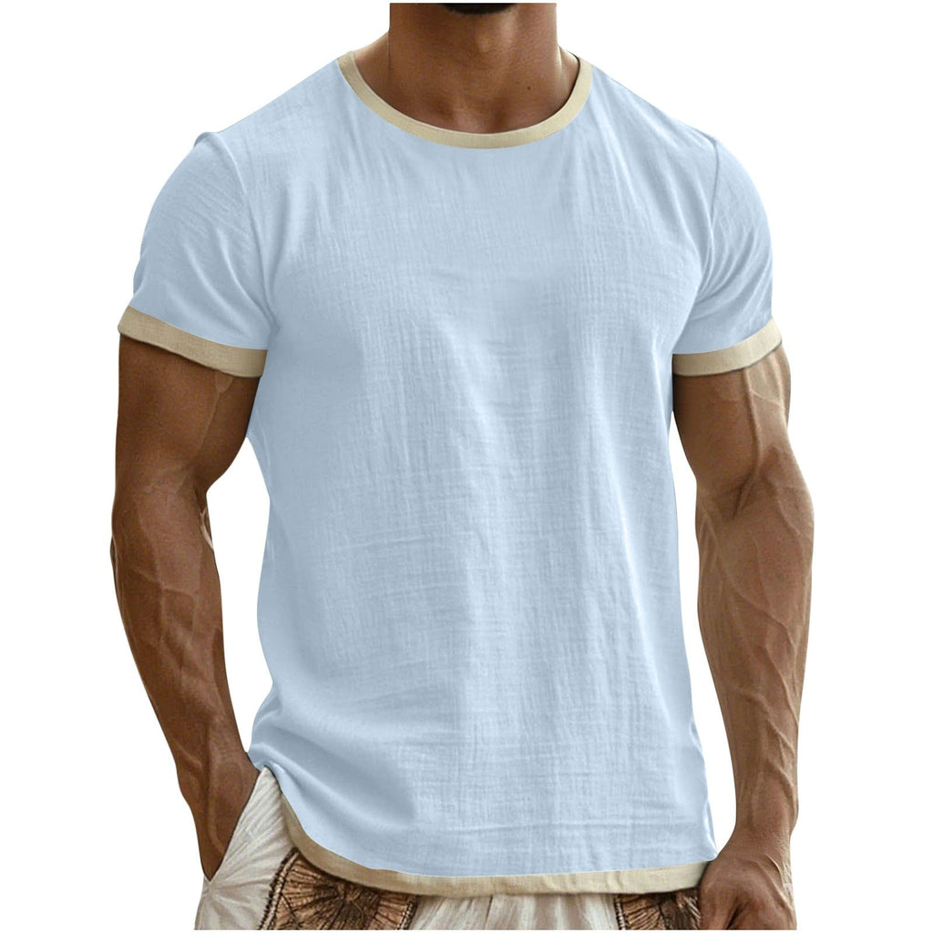 Alec | Mens Cotton Linen T Shirt Short Sleeve Round Neck Tee
