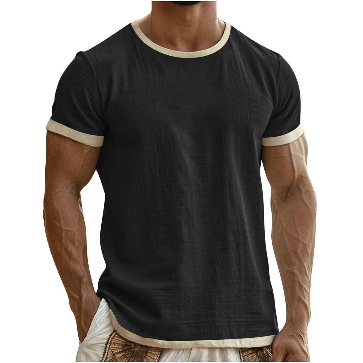 Alec | Mens Cotton Linen T Shirt Short Sleeve Round Neck Tee