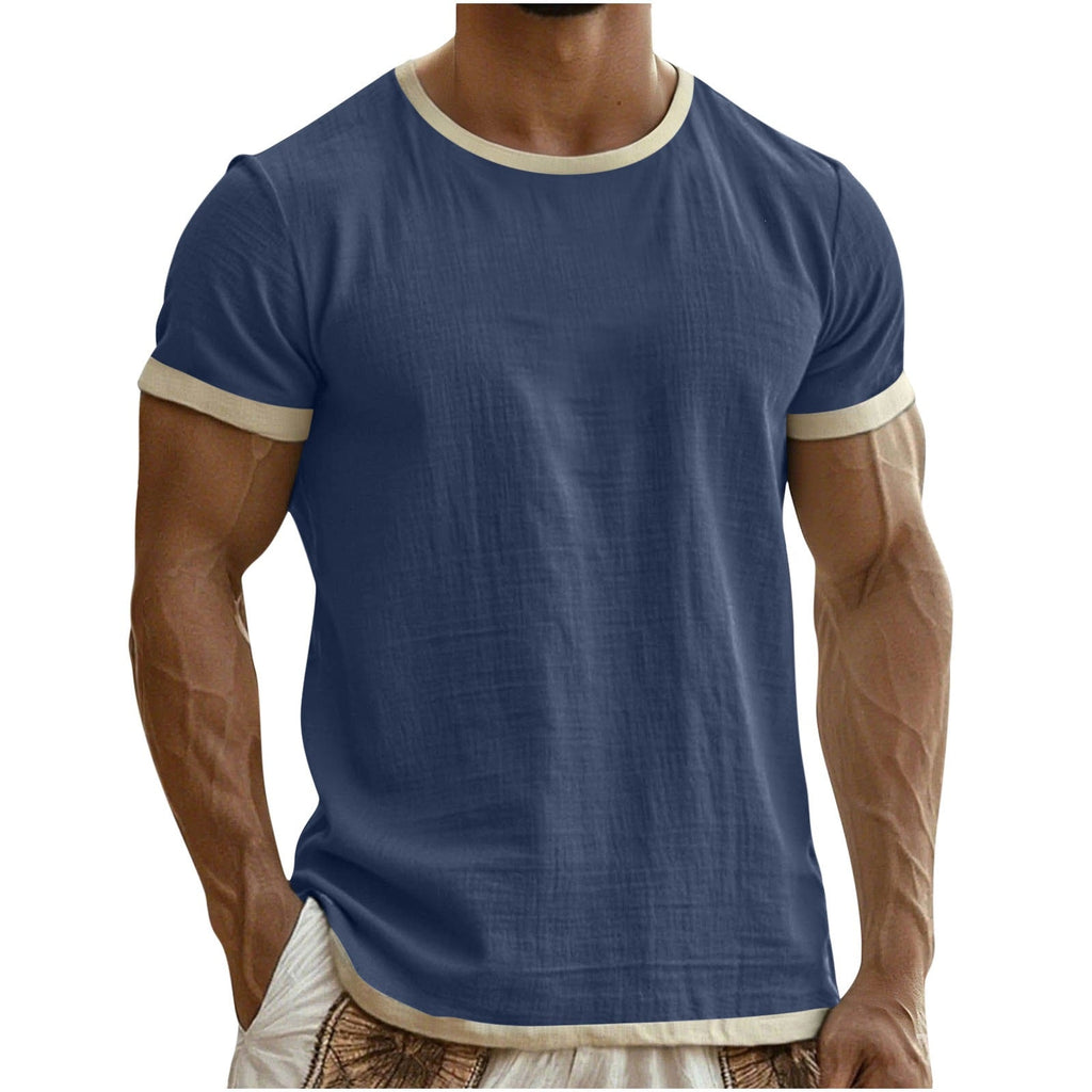 Alec | Mens Cotton Linen T Shirt Short Sleeve Round Neck Tee