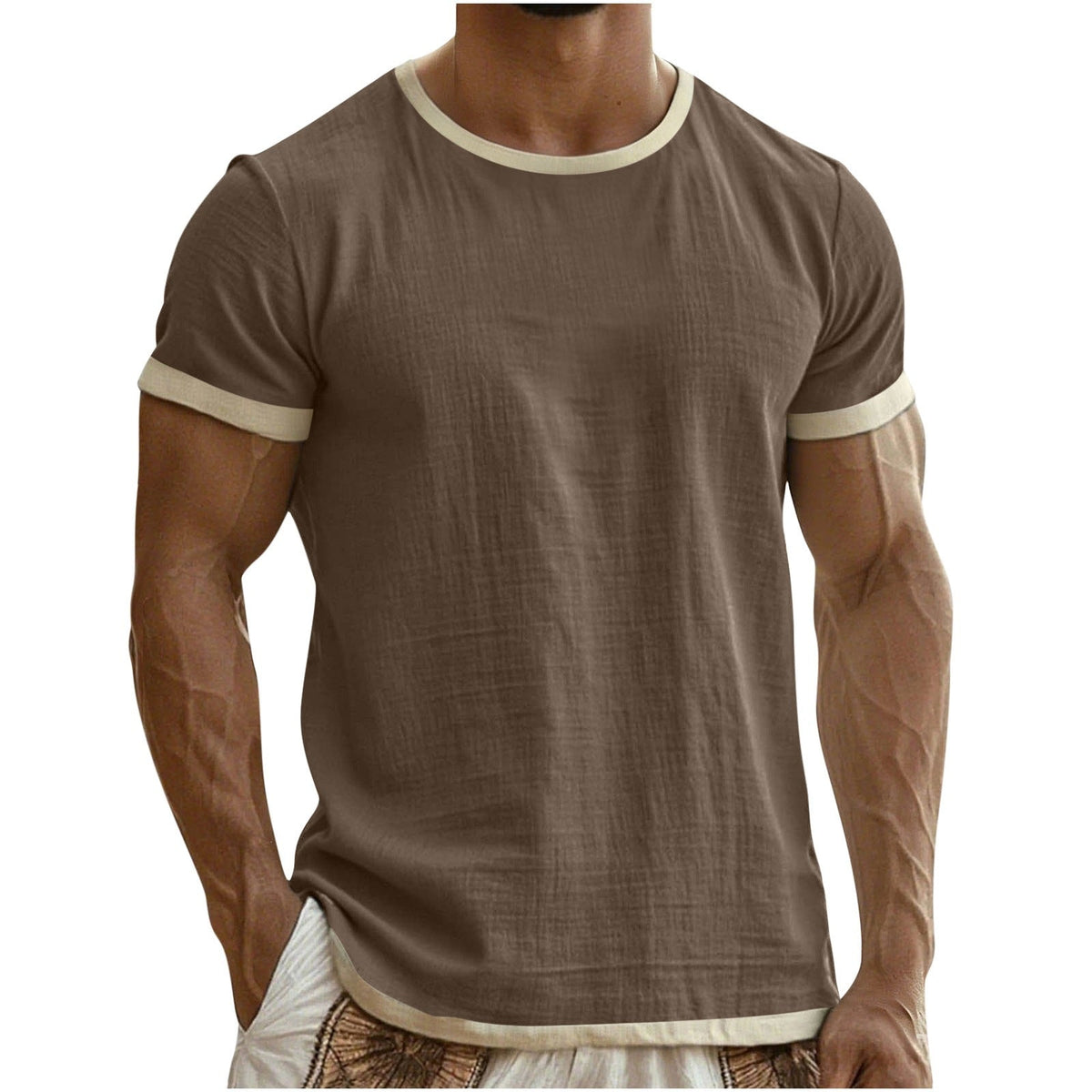 Alec | Mens Cotton Linen T Shirt Short Sleeve Round Neck Tee