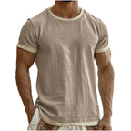 Alec | Mens Cotton Linen T Shirt Short Sleeve Round Neck Tee