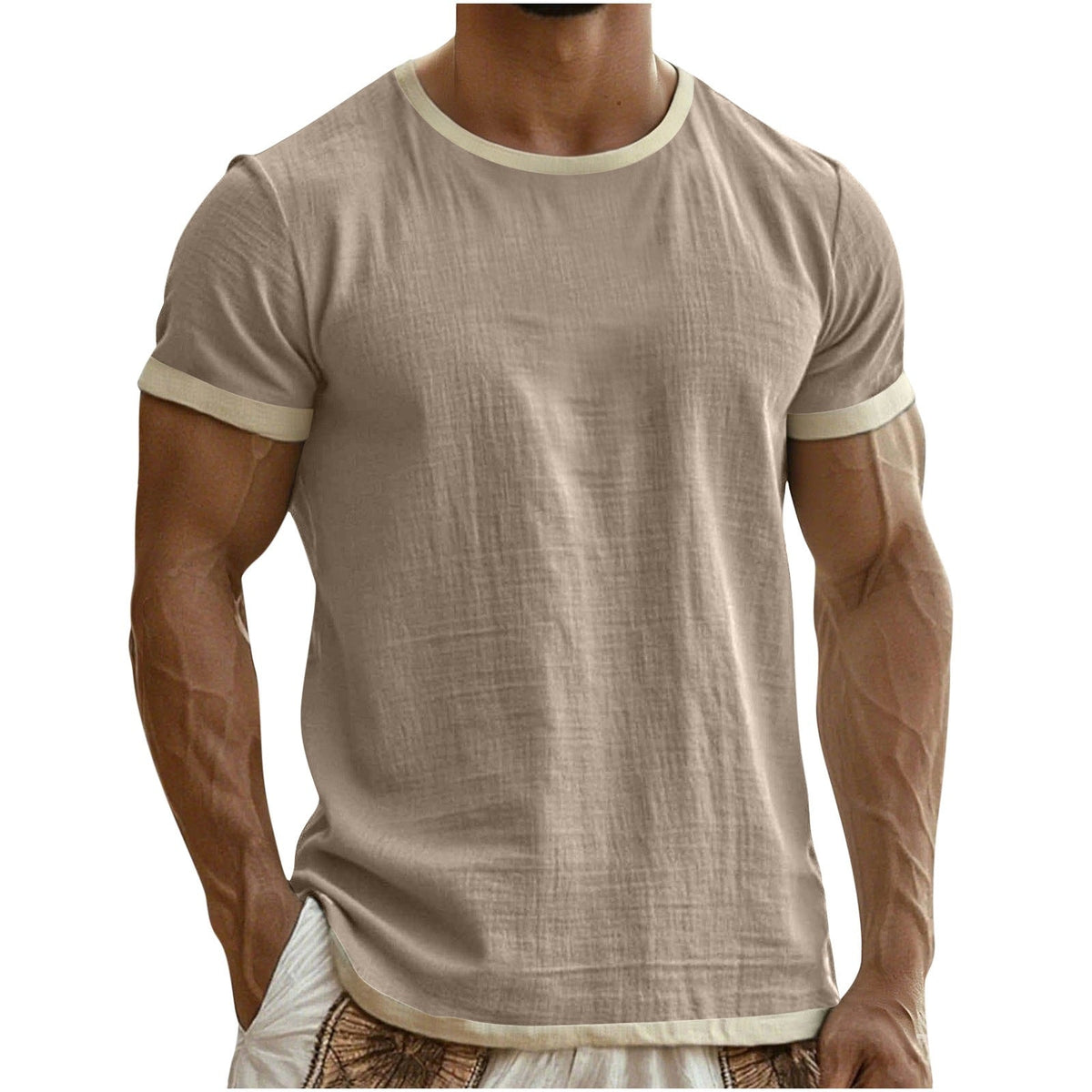 Alec | Mens Cotton Linen T Shirt Short Sleeve Round Neck Tee