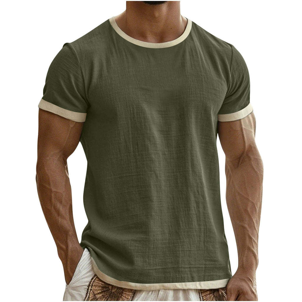 Alec | Mens Cotton Linen T Shirt Short Sleeve Round Neck Tee
