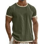 Alec | Mens Cotton Linen T Shirt Short Sleeve Round Neck Tee
