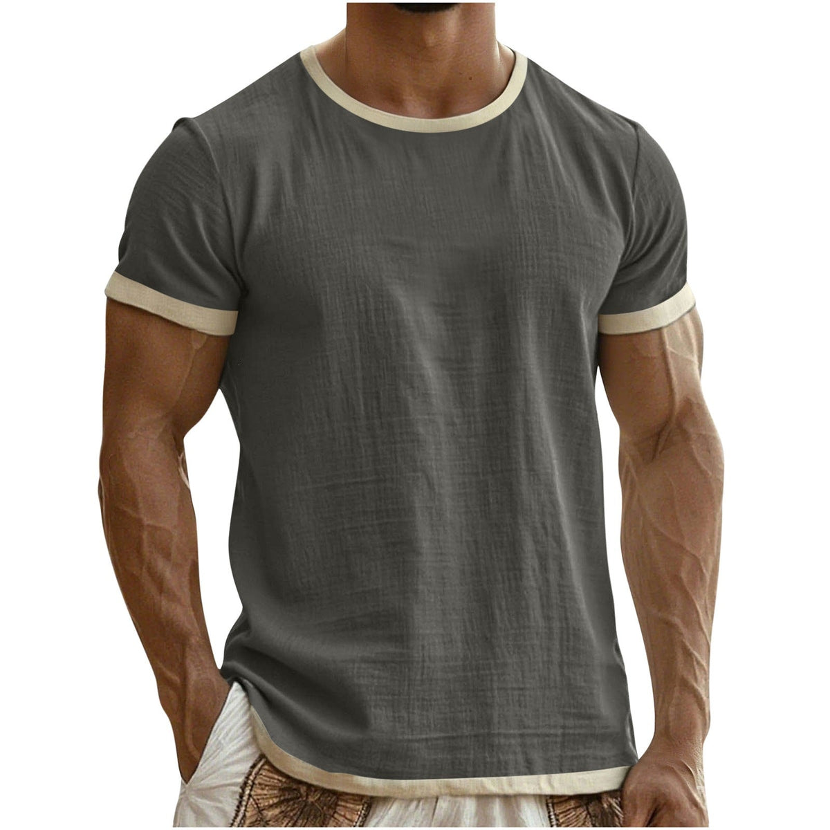 Alec | Mens Cotton Linen T Shirt Short Sleeve Round Neck Tee