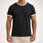 Alec | Mens Cotton Linen T Shirt Short Sleeve Round Neck Tee, Black