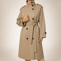 Alexandra | Womens Cropped Double Breasted Stand Collar Short Trench Coat, Khaki
