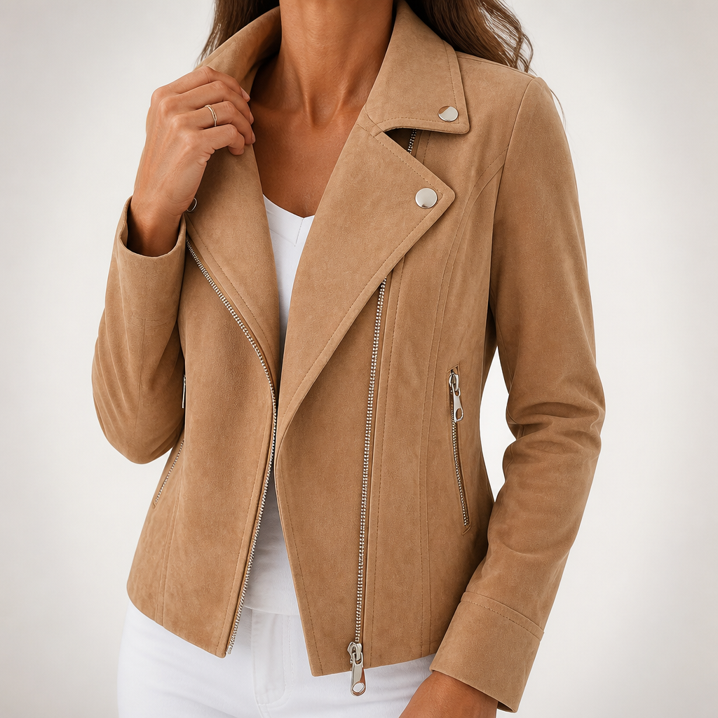 Alexia | Womens Faux Leather Jacket Slim Fit Fitted Casual Outerwear, Khaki