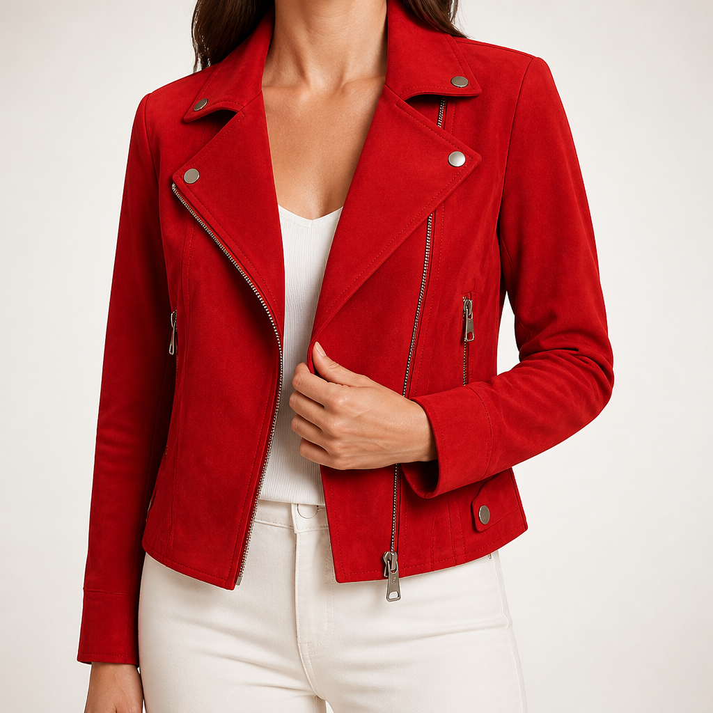 Alexia | Womens Faux Leather Jacket Slim Fit Fitted Casual Outerwear, Red