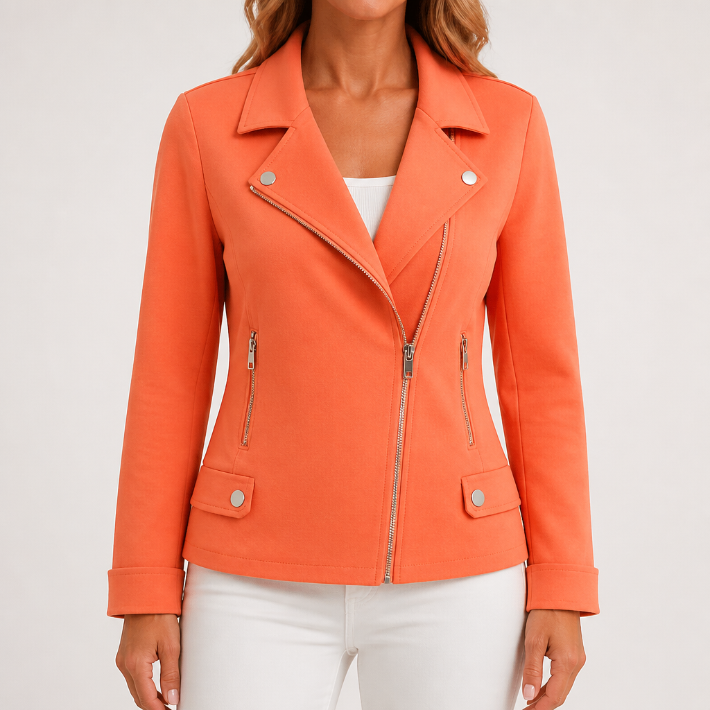 Alexia | Womens Faux Leather Jacket Slim Fit Fitted Casual Outerwear, Orange