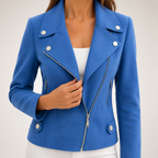 Alexia | Womens Faux Leather Jacket Slim Fit Fitted Casual Outerwear, Blue