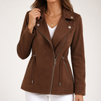 Alexia | Womens Faux Leather Jacket Slim Fit Fitted Casual Outerwear, Brown
