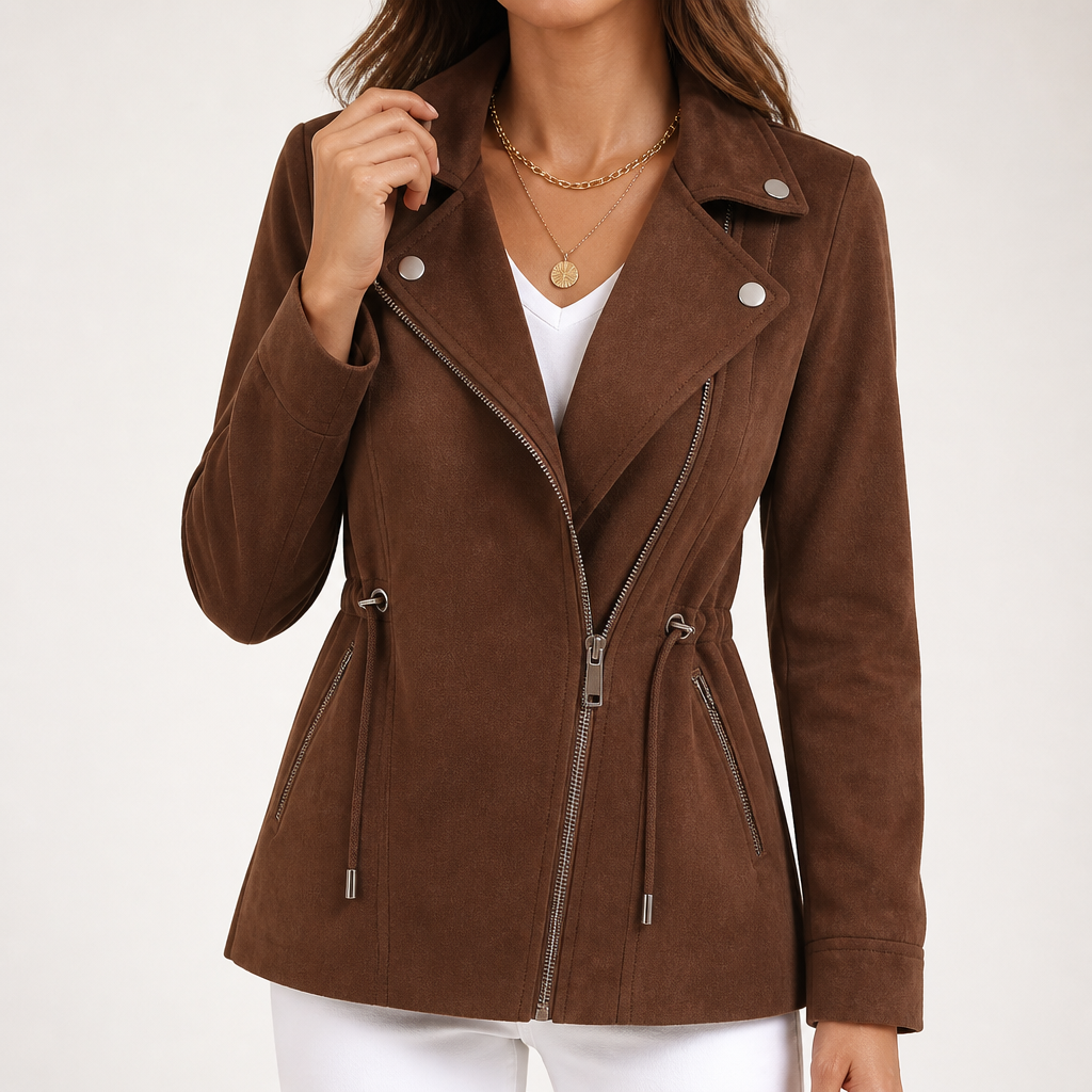 Alexia | Womens Faux Leather Jacket Slim Fit Fitted Casual Outerwear, Brown
