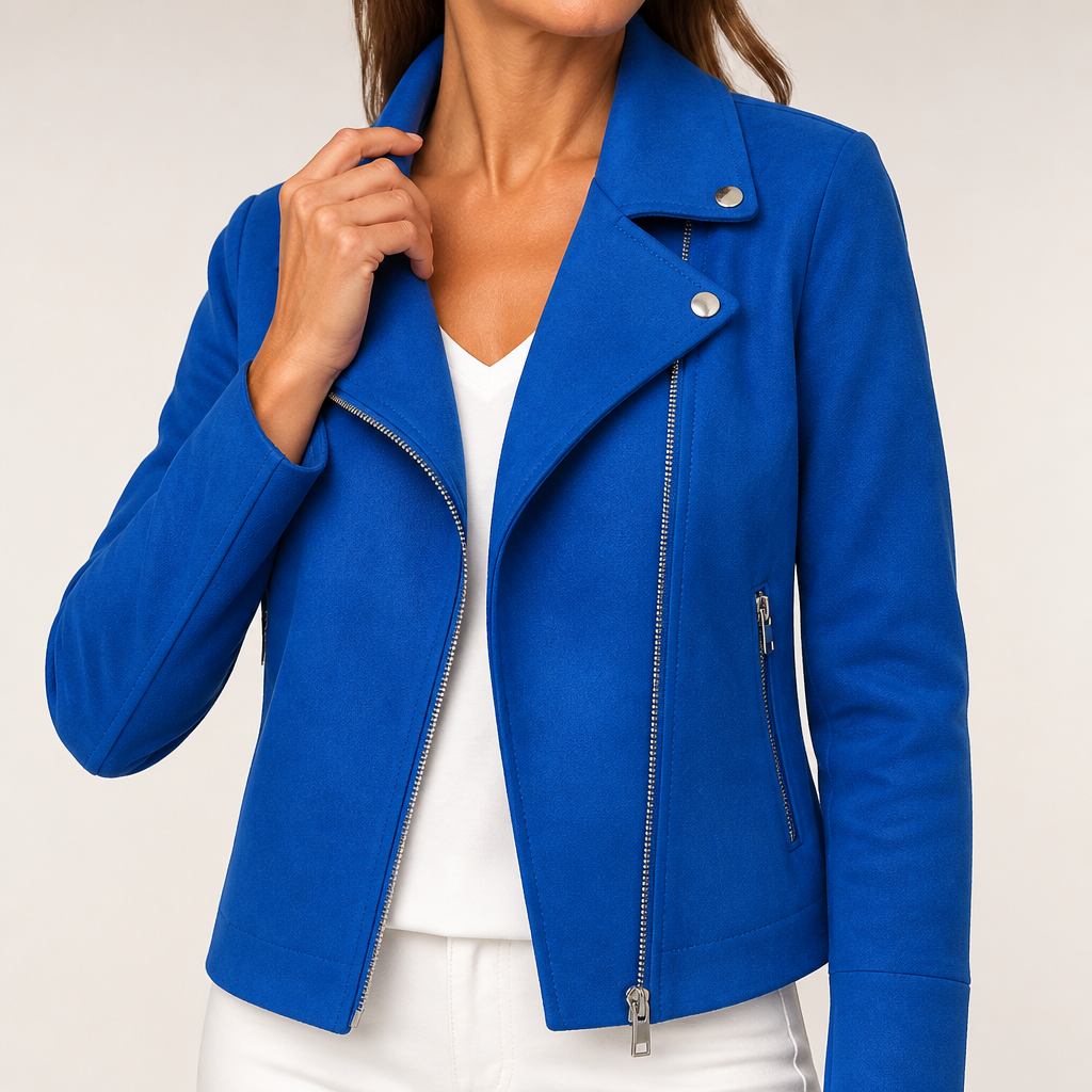 Alexia | Womens Faux Leather Jacket Slim Fit Fitted Casual Outerwear, Dark Blue