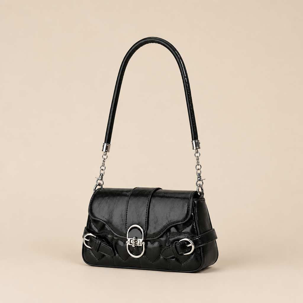 Alexis | Womens Small Baguette Shoulder Bag Underarm Purse Handbag, Black