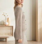 Alicia | Womens Wool Blend Knit Button Pocket Cardigan Sweater, Taupe