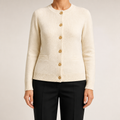 Alicia | Womens Wool Blend Knit Button Pocket Cardigan Sweater, Ivory
