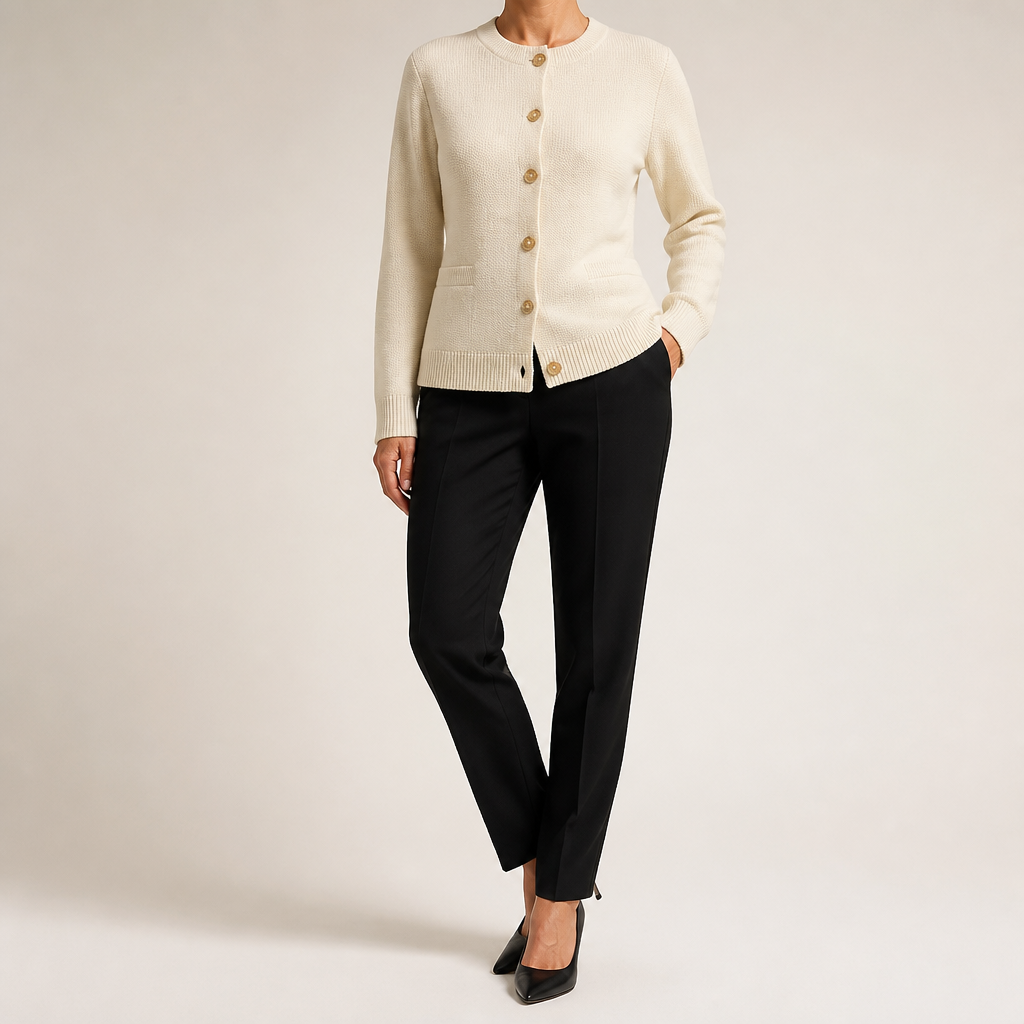 Alicia | Womens Wool Blend Knit Button Pocket Cardigan Sweater, Ivory