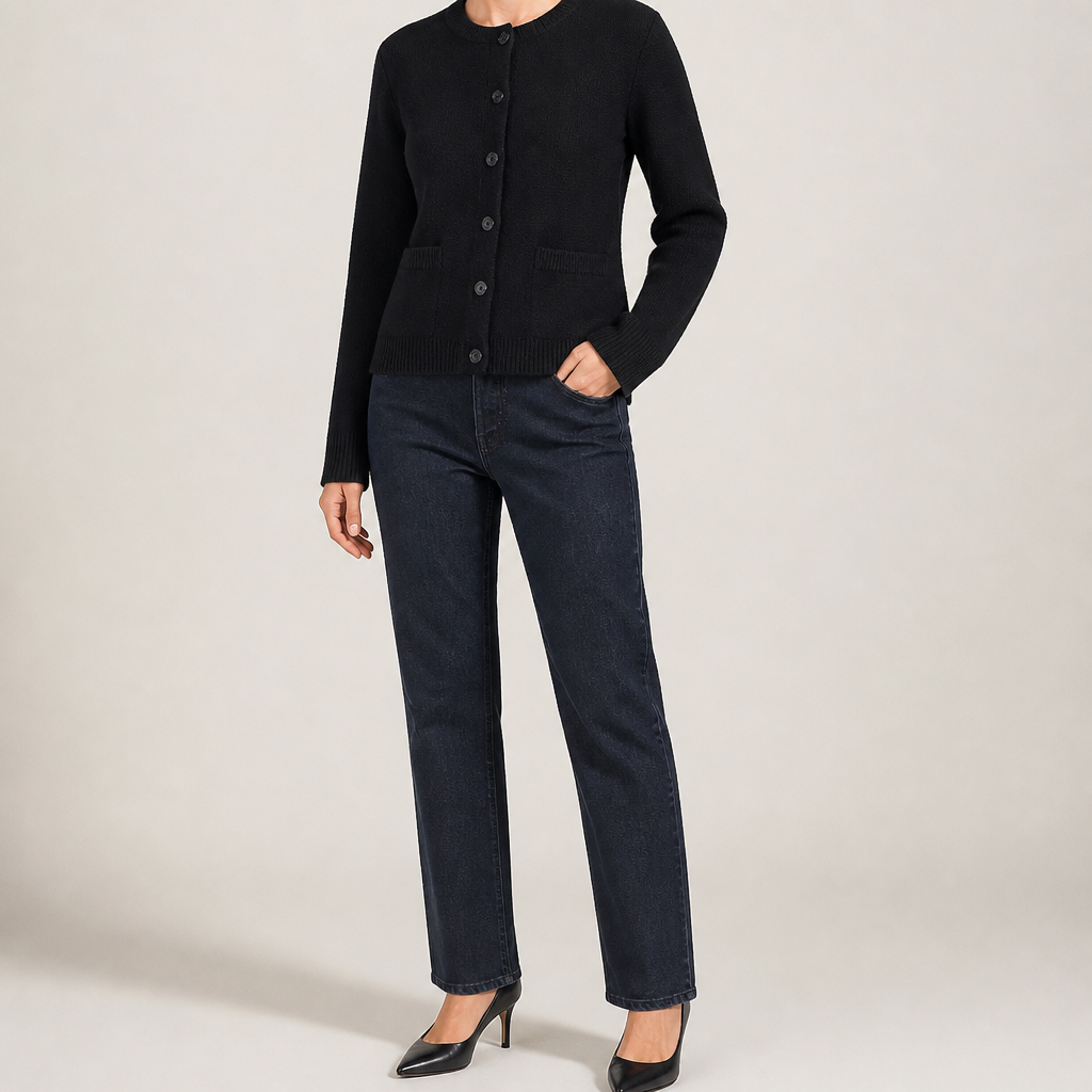Alicia | Womens Wool Blend Knit Button Pocket Cardigan Sweater, Black