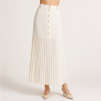 Althea | Womens High Waisted Pleated Flowy Elegant Long Maxi Skirt, White