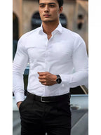 Ambrose | Mens Slim Fit Long Sleeve Formal Business Shirt Non Iron - 4