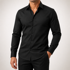 Ambrose | Mens Slim Fit Long Sleeve Formal Business Shirt Non Iron, Black