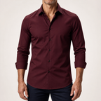 Ambrose | Mens Slim Fit Long Sleeve Formal Business Shirt Non Iron, Burgundy