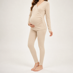 Anastasia | Womens Maternity Nursing Pajamas Cotton Long Sleeve Loungewear Set, Beige
