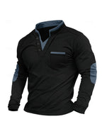 Andrew | Mens Long Sleeve Polo Shirt Stand Collar Color Block Top